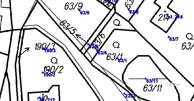 Parcela st. 63/6 v KÚ Bolešiny, Katastrální mapa