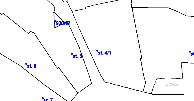 Parcela st. 4/1 v KÚ Ostřetice, Katastrální mapa