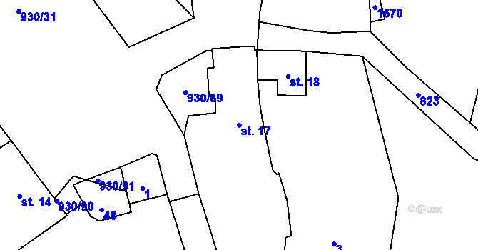 Parcela st. 17 v KÚ Ostřetice, Katastrální mapa
