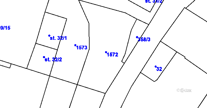 Parcela st. 32/3 v KÚ Ostřetice, Katastrální mapa
