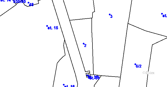 Parcela st. 2 v KÚ Ostřetice, Katastrální mapa