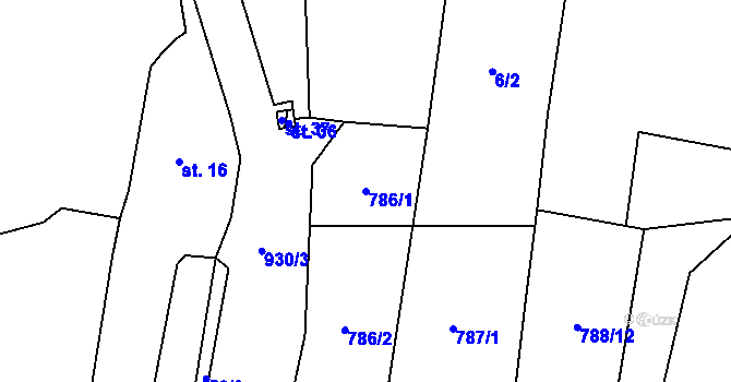 Parcela st. 786/1 v KÚ Ostřetice, Katastrální mapa