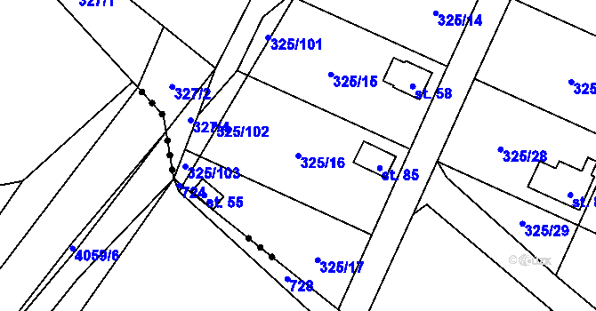 Parcela st. 325/16 v KÚ Slavošovice u Klatov, Katastrální mapa