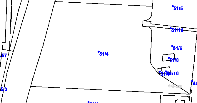 Parcela st. 51/4 v KÚ Boletice nad Labem, Katastrální mapa