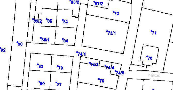 Parcela st. 73/2 v KÚ Boletice nad Labem, Katastrální mapa