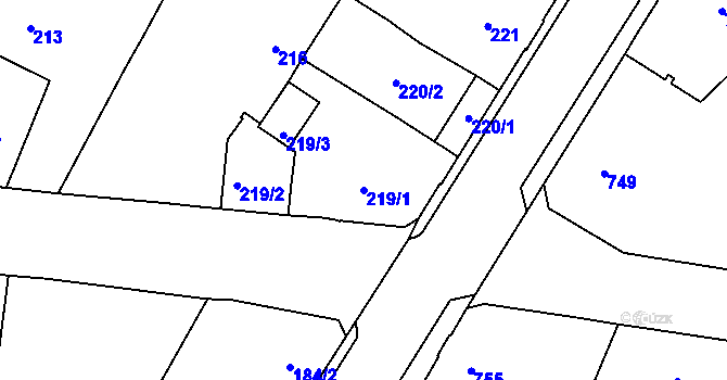 Parcela st. 219/1 v KÚ Boletice nad Labem, Katastrální mapa