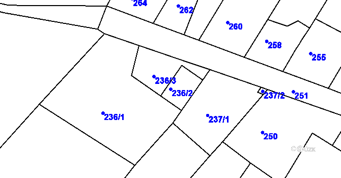 Parcela st. 236/2 v KÚ Boletice nad Labem, Katastrální mapa