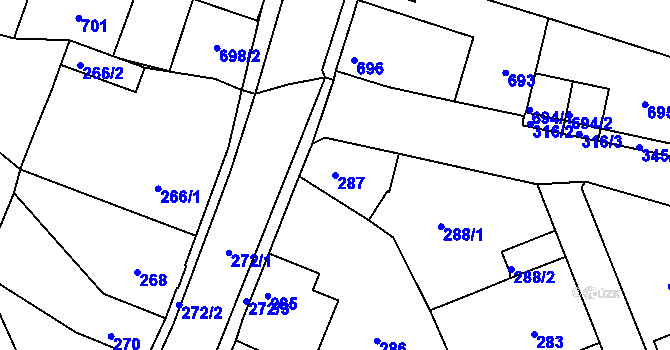 Parcela st. 287 v KÚ Boletice nad Labem, Katastrální mapa