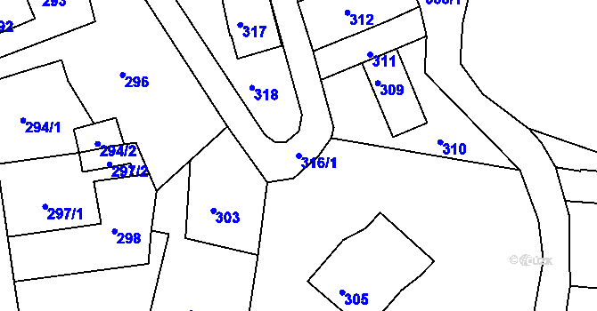 Parcela st. 316/1 v KÚ Boletice nad Labem, Katastrální mapa