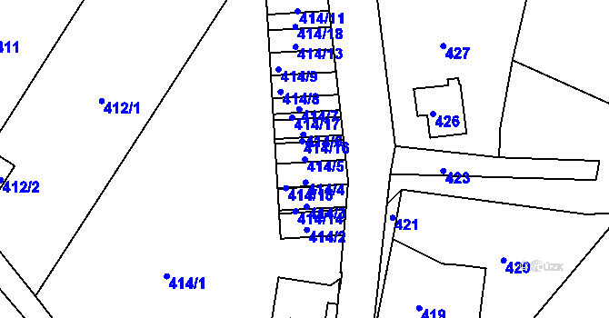 Parcela st. 414/5 v KÚ Boletice nad Labem, Katastrální mapa