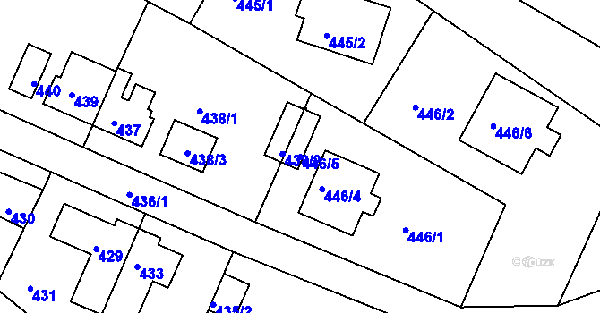 Parcela st. 446/5 v KÚ Boletice nad Labem, Katastrální mapa