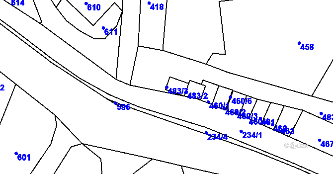 Parcela st. 483/3 v KÚ Boletice nad Labem, Katastrální mapa