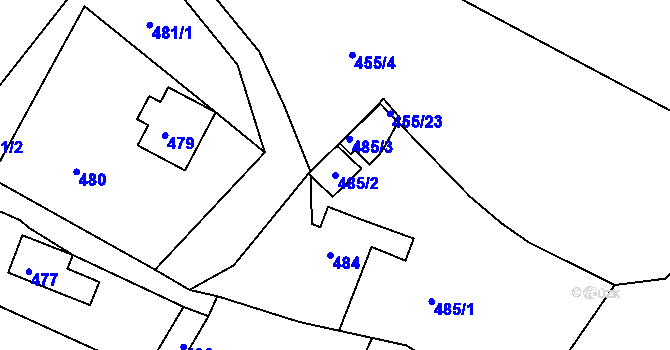 Parcela st. 485/2 v KÚ Boletice nad Labem, Katastrální mapa