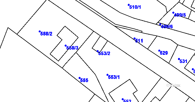 Parcela st. 553/2 v KÚ Boletice nad Labem, Katastrální mapa