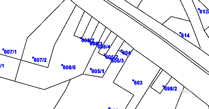 Parcela st. 605/2 v KÚ Boletice nad Labem, Katastrální mapa