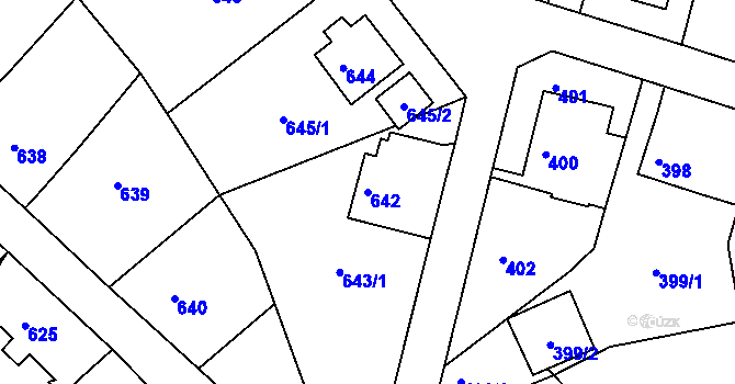 Parcela st. 642 v KÚ Boletice nad Labem, Katastrální mapa