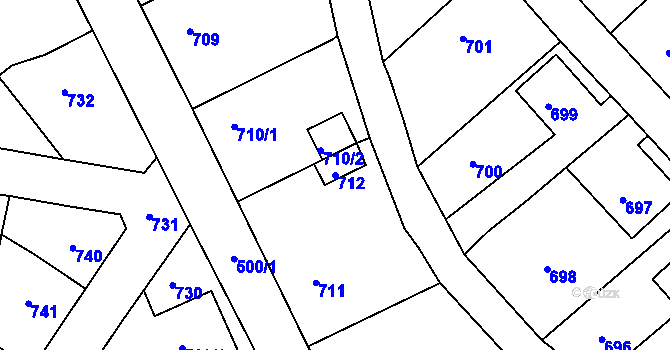 Parcela st. 712 v KÚ Boletice nad Labem, Katastrální mapa