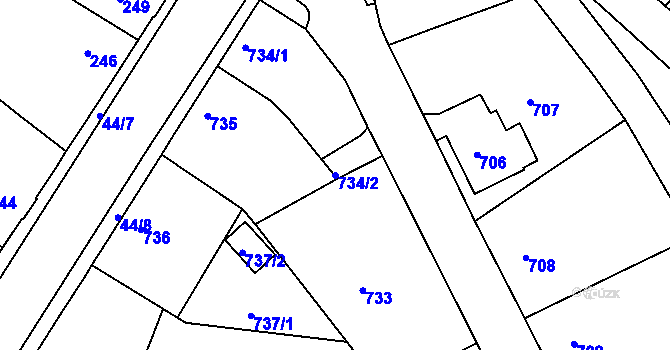 Parcela st. 734/2 v KÚ Boletice nad Labem, Katastrální mapa