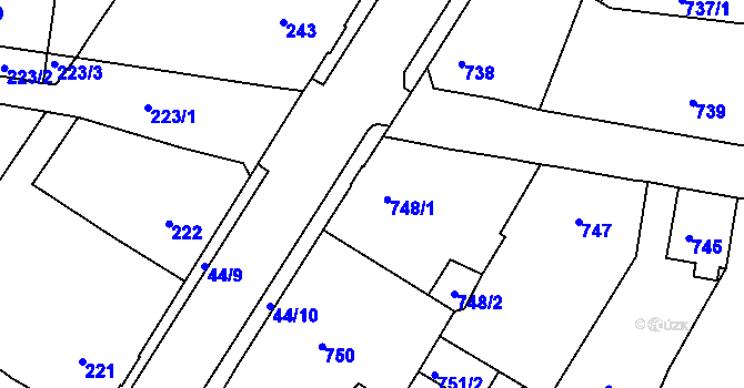Parcela st. 748 v KÚ Boletice nad Labem, Katastrální mapa