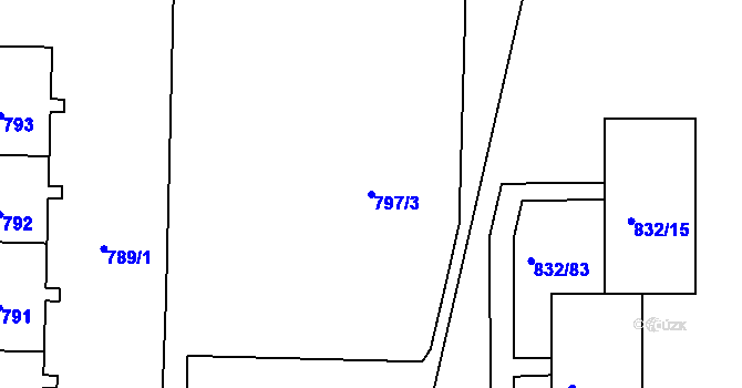 Parcela st. 797/3 v KÚ Boletice nad Labem, Katastrální mapa