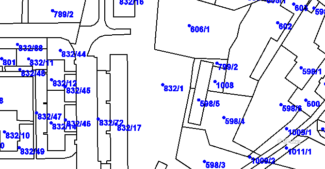 Parcela st. 832/1 v KÚ Boletice nad Labem, Katastrální mapa