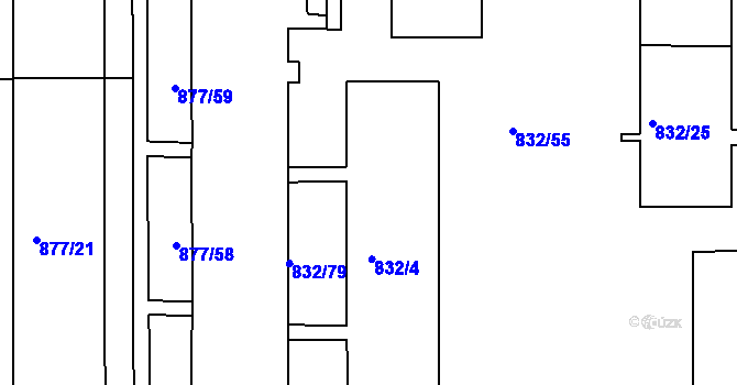 Parcela st. 832/4 v KÚ Boletice nad Labem, Katastrální mapa