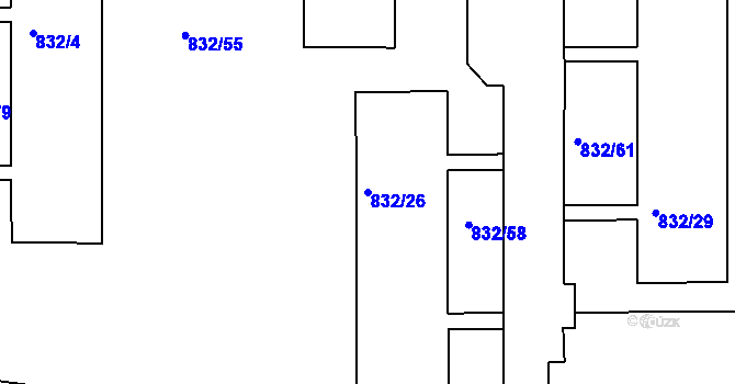 Parcela st. 832/26 v KÚ Boletice nad Labem, Katastrální mapa