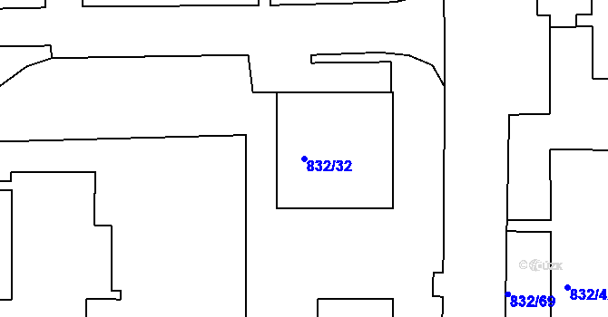 Parcela st. 832/32 v KÚ Boletice nad Labem, Katastrální mapa