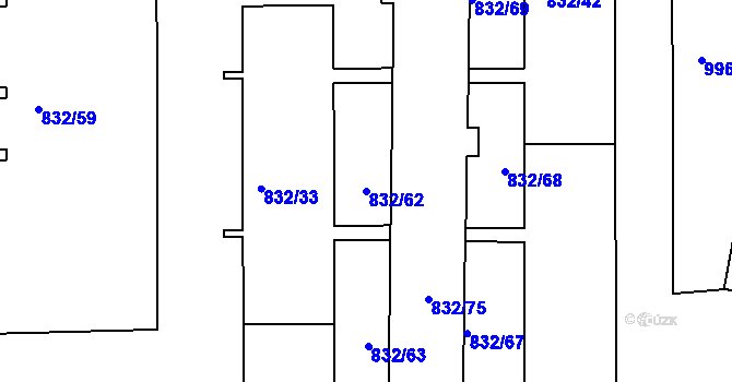 Parcela st. 832/62 v KÚ Boletice nad Labem, Katastrální mapa