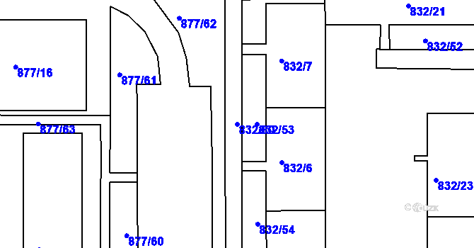 Parcela st. 832/80 v KÚ Boletice nad Labem, Katastrální mapa