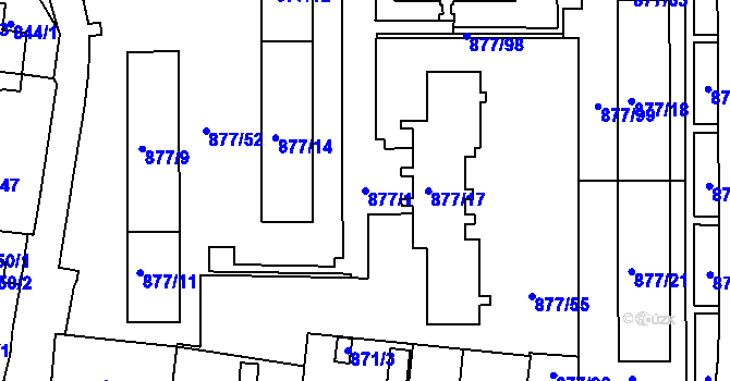 Parcela st. 877/1 v KÚ Boletice nad Labem, Katastrální mapa