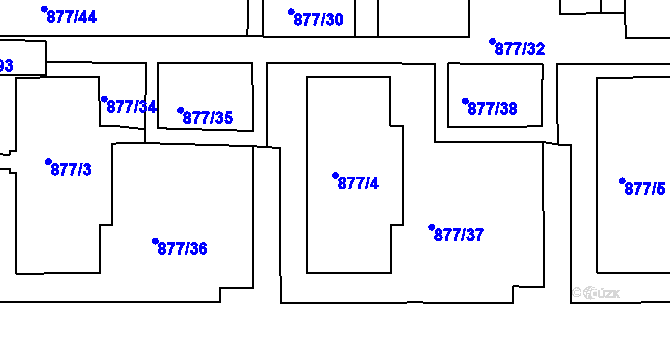 Parcela st. 877/4 v KÚ Boletice nad Labem, Katastrální mapa