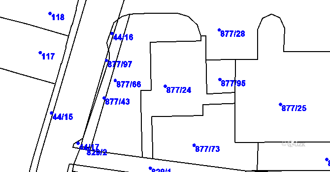 Parcela st. 877/24 v KÚ Boletice nad Labem, Katastrální mapa