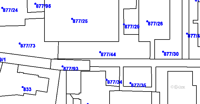 Parcela st. 877/44 v KÚ Boletice nad Labem, Katastrální mapa