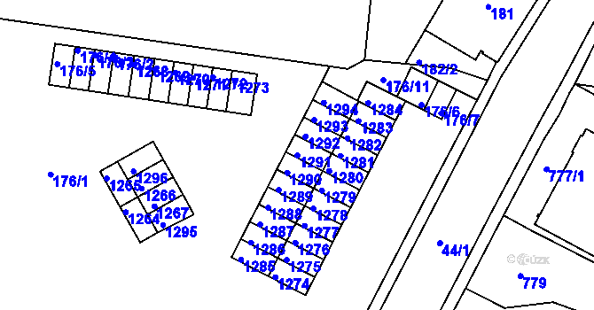 Parcela st. 1291 v KÚ Boletice nad Labem, Katastrální mapa