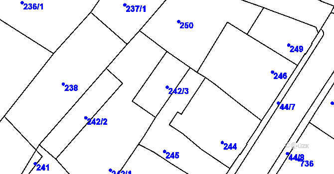 Parcela st. 242/3 v KÚ Boletice nad Labem, Katastrální mapa