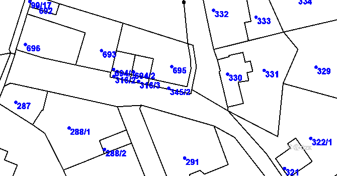 Parcela st. 345/2 v KÚ Boletice nad Labem, Katastrální mapa