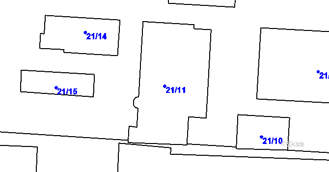 Parcela st. 21/11 v KÚ Boletice nad Labem, Katastrální mapa