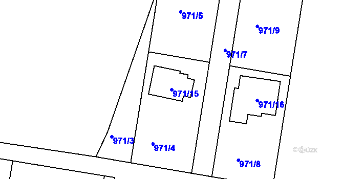 Parcela st. 971/15 v KÚ Boletice nad Labem, Katastrální mapa