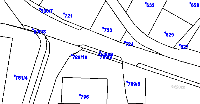 Parcela st. 500/9 v KÚ Boletice nad Labem, Katastrální mapa