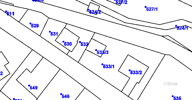Parcela st. 533/3 v KÚ Boletice nad Labem, Katastrální mapa