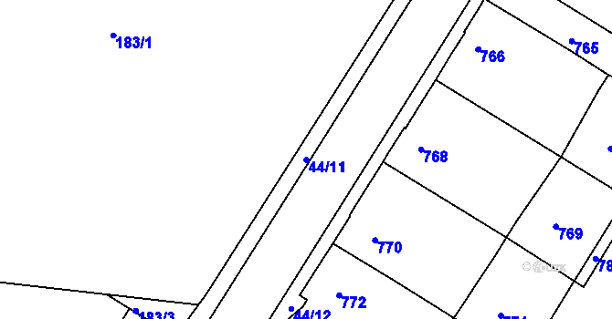 Parcela st. 44/11 v KÚ Boletice nad Labem, Katastrální mapa