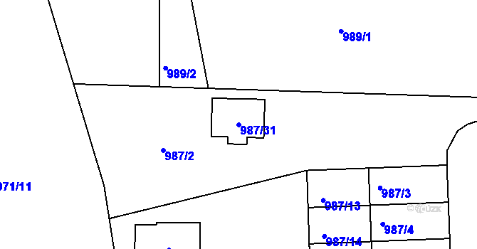 Parcela st. 987/31 v KÚ Boletice nad Labem, Katastrální mapa