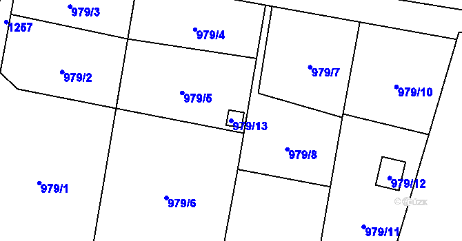 Parcela st. 979/13 v KÚ Boletice nad Labem, Katastrální mapa
