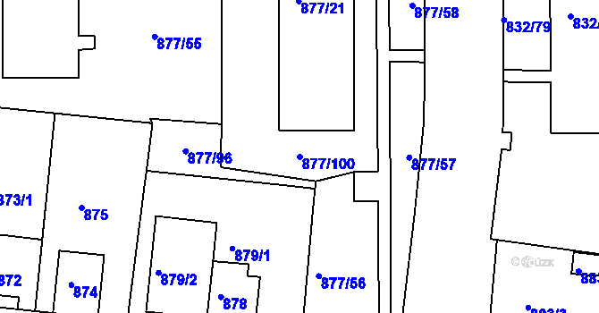Parcela st. 877/100 v KÚ Boletice nad Labem, Katastrální mapa