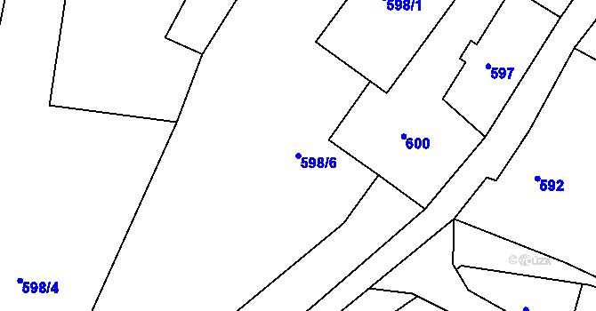 Parcela st. 598/6 v KÚ Boletice nad Labem, Katastrální mapa