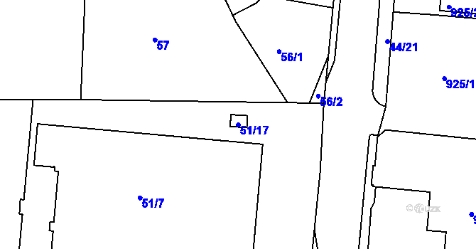 Parcela st. 51/17 v KÚ Boletice nad Labem, Katastrální mapa