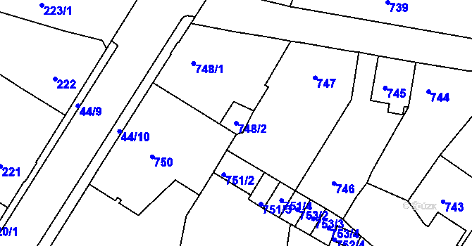 Parcela st. 748/2 v KÚ Boletice nad Labem, Katastrální mapa