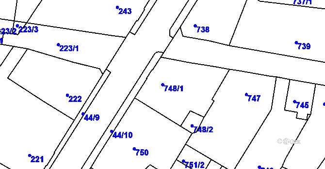 Parcela st. 748/1 v KÚ Boletice nad Labem, Katastrální mapa