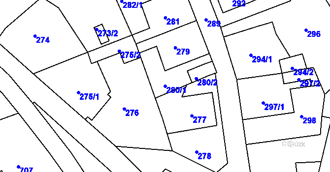 Parcela st. 280/1 v KÚ Boletice nad Labem, Katastrální mapa